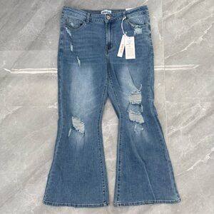 Women’s Sandpiper Distressed Bootcut Denim Jeans Flare Light Wash Plus Size 16W
